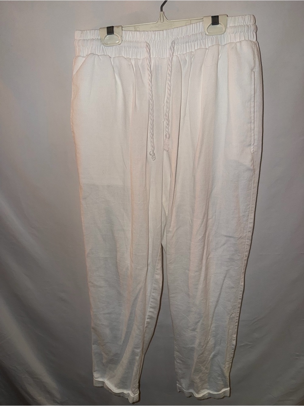 Ladies White Drawstring Relaxed Fit Pants